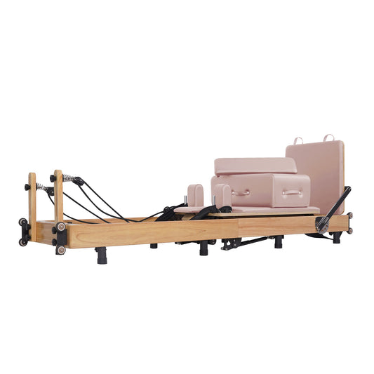Oak Adjustable-Leg Foldable Pilates Reformer Pink