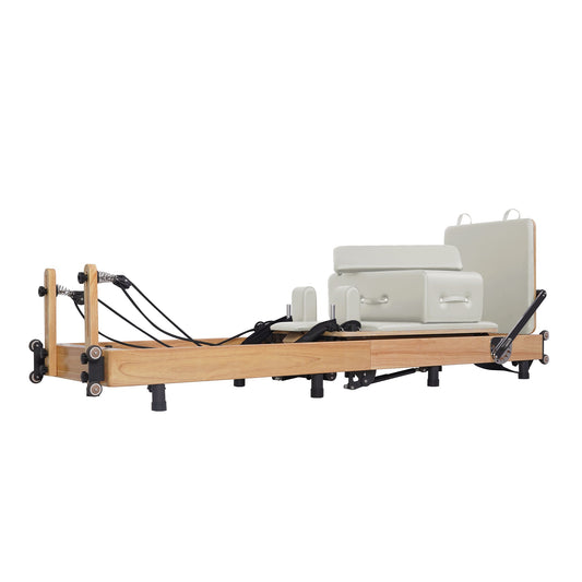 Oak Adjustable-Leg Foldable Pilates Reformer White