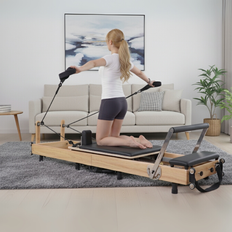 Oak Adjustable-Leg Foldable Pilates Reformer White