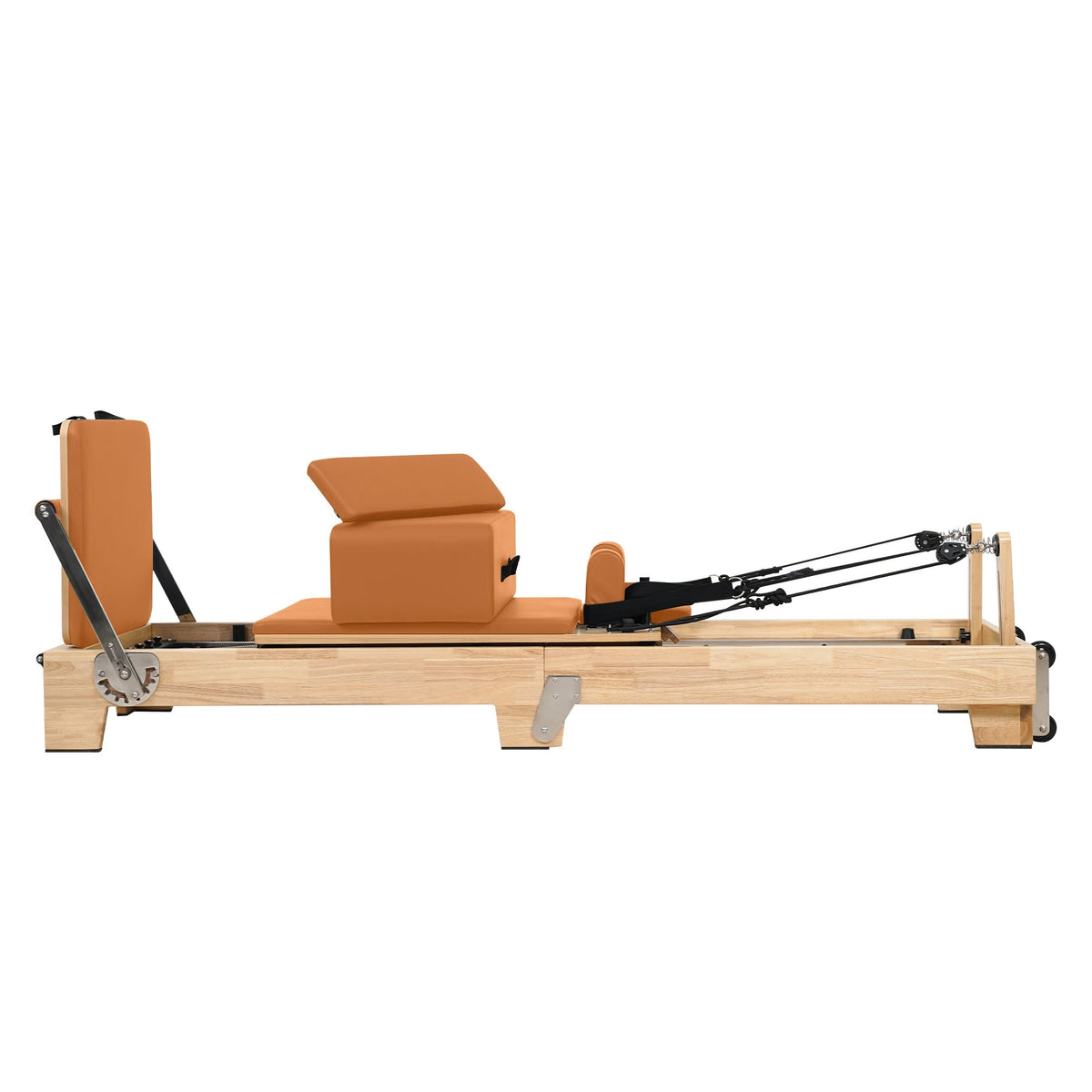 Klassischer Pilates Reformer aus Eichenholz, klappbar – Orange