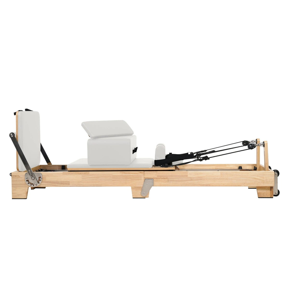 Klassischer Pilates Reformer aus Eiche, klappbar – Weiß