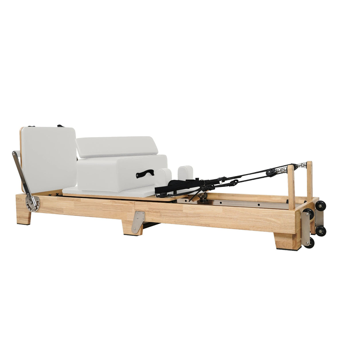 Klassischer Pilates Reformer aus Eiche, klappbar – Weiß