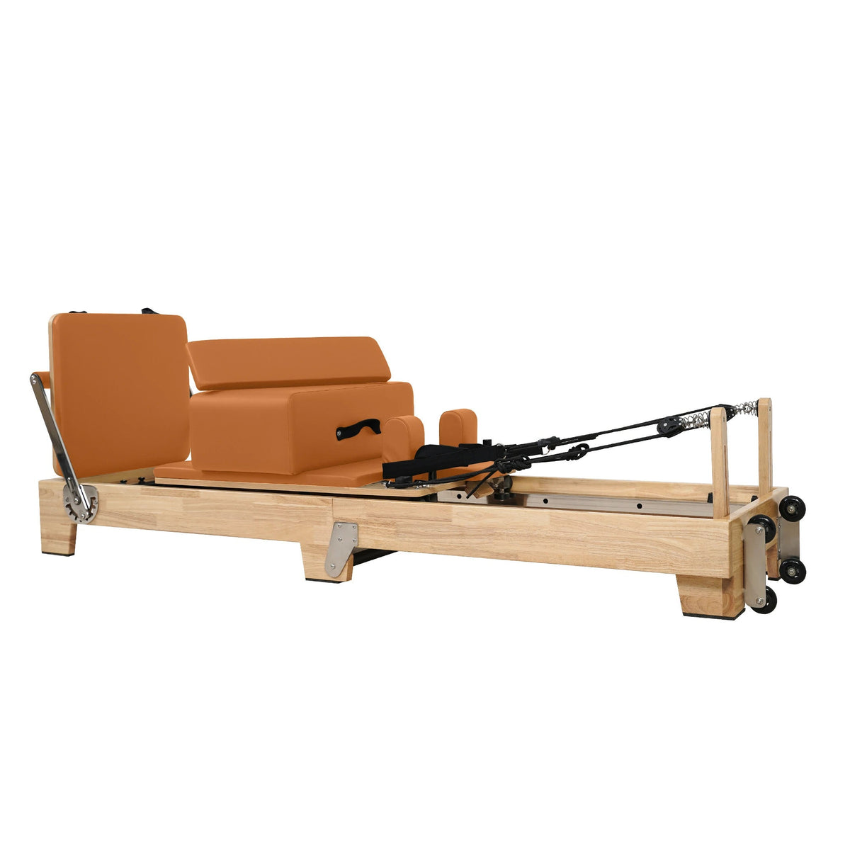Klassischer Pilates Reformer aus Eichenholz, klappbar – Orange