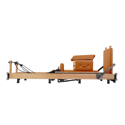Oak Adjustable-Leg Foldable Pilates Reformer Orange