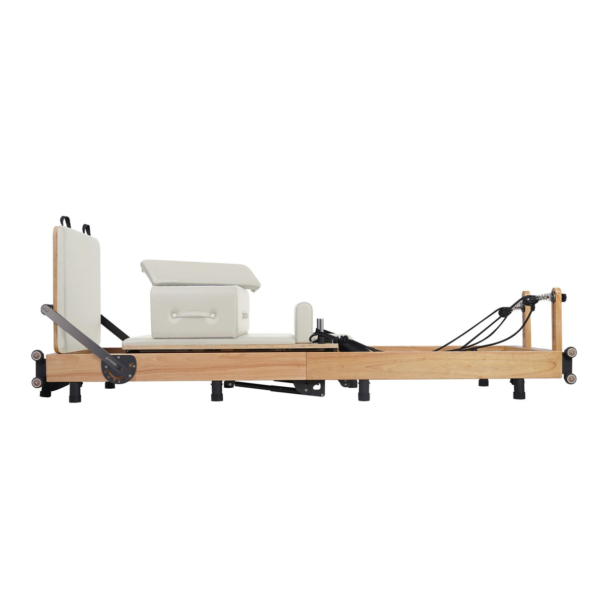 Zusammenklappbarer Pilates-Reformer aus Eiche, Cremeweiß